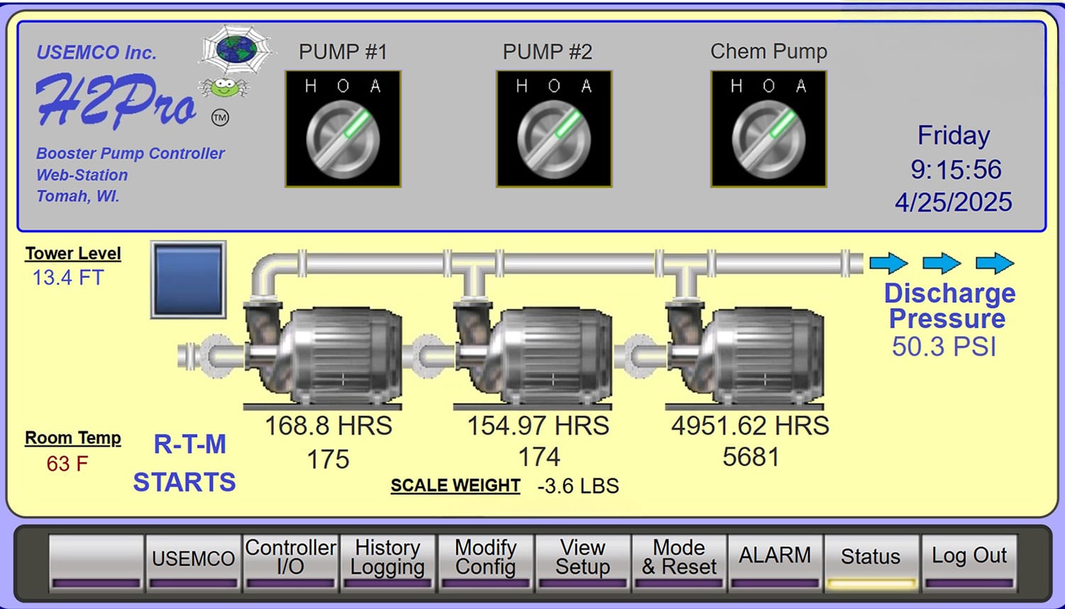 H2PRO_1 Web Station screen for H2Pro booster controller