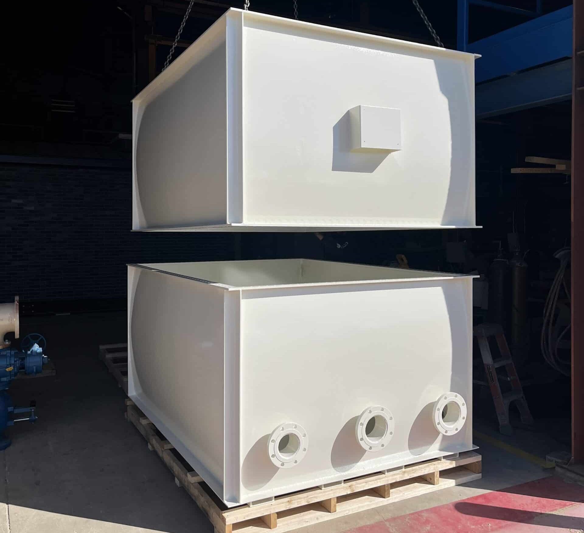 Two-piece Sump Tank Two-piece rectangular Sump Tank in factory.