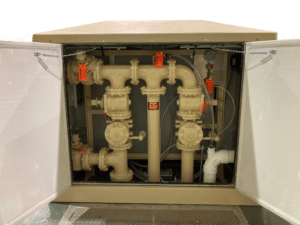 Front view of PumpMate showing valves and piping.