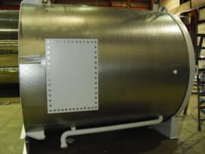 Stainless steel Ammonia Diffusion Tank sitting in the factory.