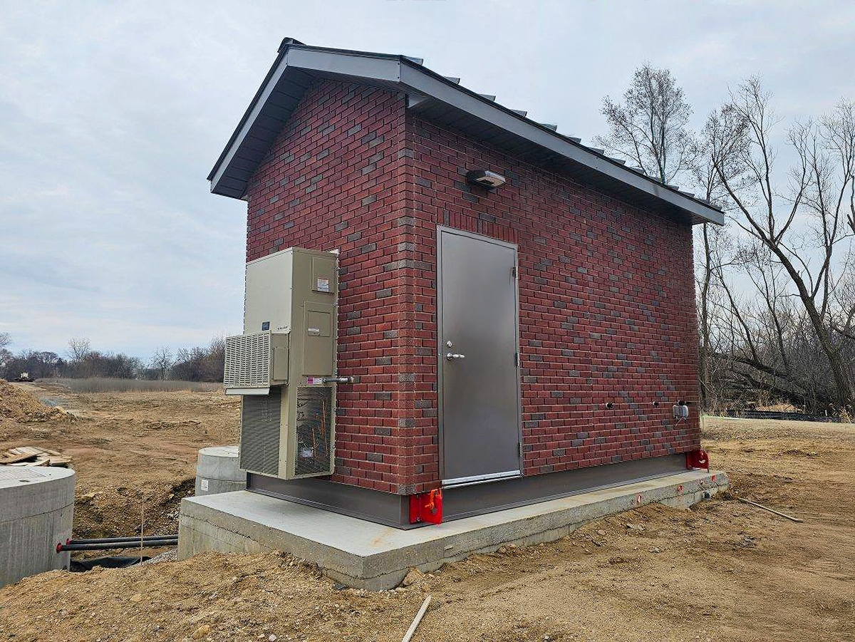 Brick exterior building being installed.