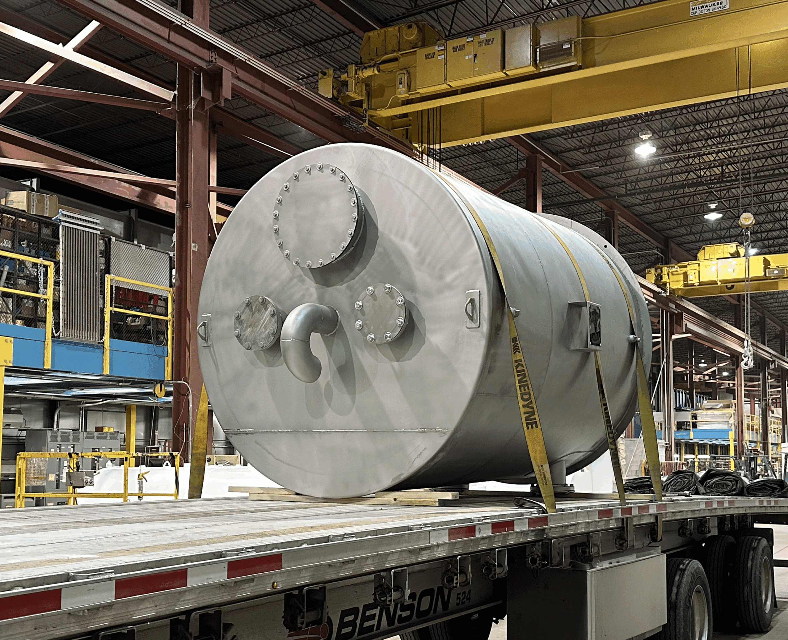Cylindrical Sump Tank Cylindrical Sump tank in factory loaded on delivery truck.